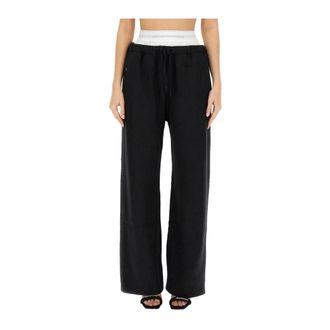 Alexander Wang Broeken, Dames, Zwart, S, Logo Waistband Wide Leg Trainingsbroeken