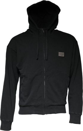 Dolce & Gabbana Black Logo Plaque Hooded Full Zip Mens Sweater (Pre-Owned)