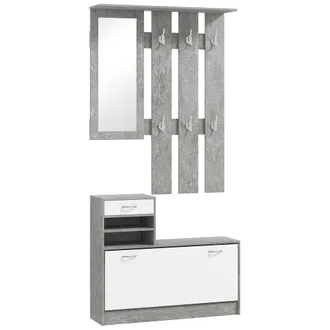 HOMCOM Homcom - Set Mobile Ingresso Attaccapanni A 6 Ganci, Scarpiera E Specchio Grigio