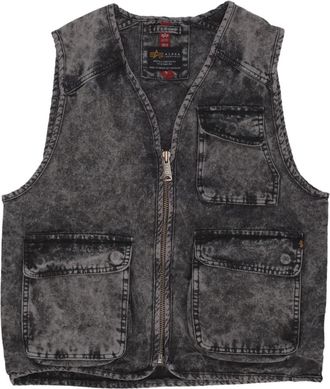 Alpha Industries Zwarte Denim Ritsvest - Heren - Bodywarmers - Zwart - L - Denim - Jassen
