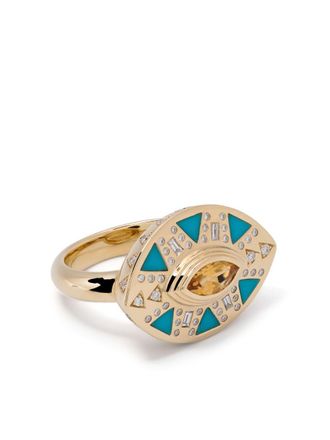 Harwell Godfrey Anello da cocktail Cleopatras Tear in oro giallo 18kt con turchese