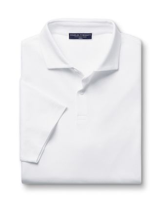 CHARLES TYRWHITT Smart Pique Cotton Polo - White Size Large by Charles Tyrwhitt