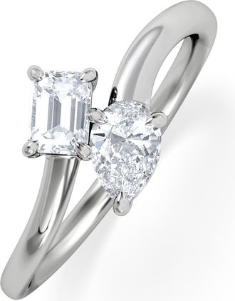 The Diamond Store Toi et Moi Emerald and Pear Cut Lab Diamond Ring 0.50ct F/VS in 925 Silver