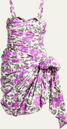 Chlo&eacute; Sleeveless Ruched Floral Cotton Bow Dress