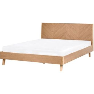 Beliani Letto con rete in legno impiallacciato rovere 160 x 200 cm rovere chiaro Wizernes