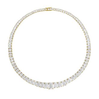 Diana M. Jewels 14kt Yellow Gold 30cts lab grown Emerald diamond 4 Prong Graduated tennis necklace