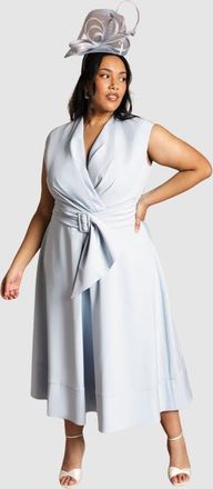 Coast Plus V-Neck Belted Midi Dress in Light Blue at Nordstrom, Size 14