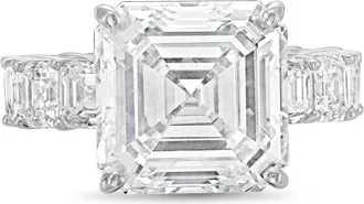 Diana M. Jewels Platinum Lab grown 20ct Asscher Cut Diamond Ring with Asscher Eternity Band