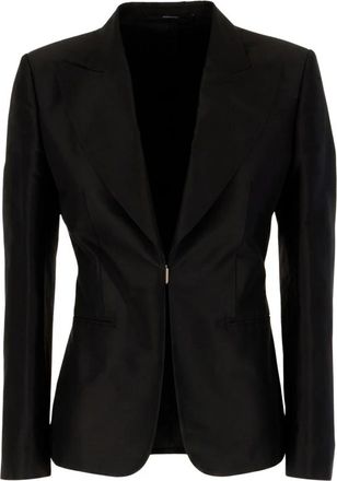 Gucci Zijden Faille Jas - Dames - Blazers - Zwart - L - Leer - Jassen