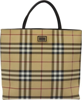 Burberry Nova Check Beige Canvas Handbag (Pre-Owned)