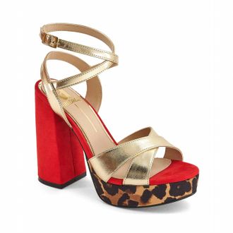 Andrea Womens Ankle-Strap Heeled Sandals In Gold/ Red