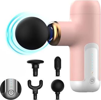 No Brand Mini Masajeador Muscular - Bater&iacute;a De 1800 Mah, 6 Velocidades, 4 Cabezales De Masaje - Alivio Del Dolor - Rosa