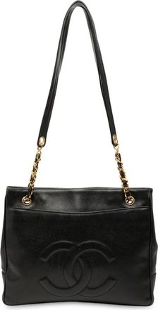 Chanel Borsa tote CC in pelle Caviar con catena 1991-1994 - Nero