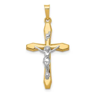 Diamond2Deal 14k Two-tone Gold Polished INRI Crucifix Pendant