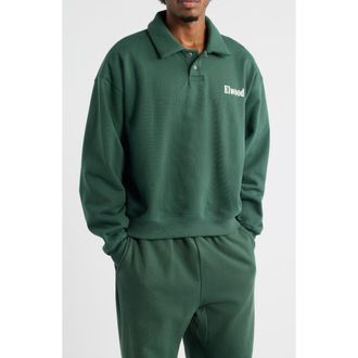 Elwood Heavyweight Fleece Polo Collar Sweatshirt in Emerald at Nordstrom, Size X-Small