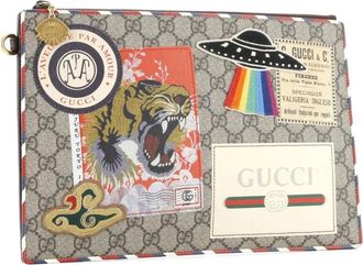 Gucci Courrier Pouch GG Coated Canvas with Applique clutch bag - Bruin
