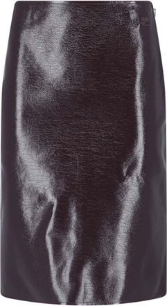 Courr&egrave;ges Glossy Black Mini Skirt with Embossed Logo Detail