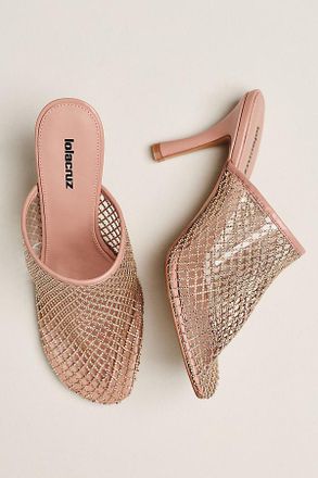 Lola Cruz Rhinestone Netted Mule Heels