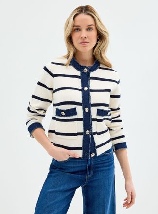 Contemporaine Womens Denim-accented Cardigan Sweater