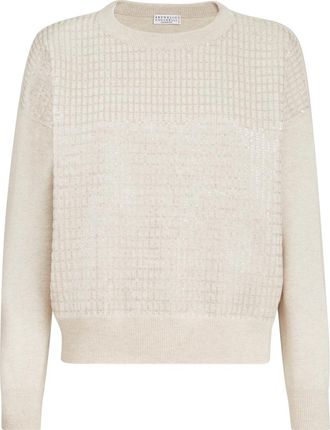Brunello Cucinelli Dazzling Embroidery sweater in Beige at Nordstrom, Size Xx-Large Eu
