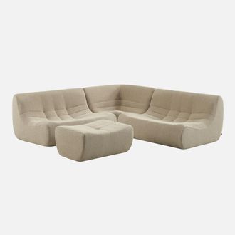 Sweeek Sof&aacute; Esquinero Modular Con Reposapi&eacute;s De Borreguito Texturizada, 5 Plazas
