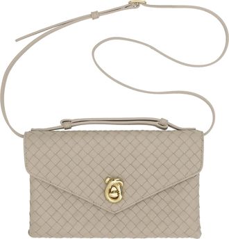Bottega Veneta Womens Shoulder Bag Knot Lock Ecru-Muse Brass Lambskin Leather