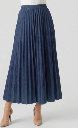 YAL New York Navy Denim Pleated Midi Skirt