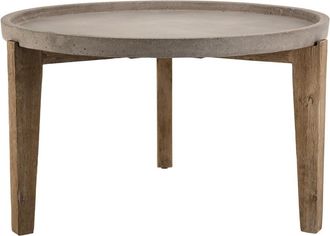 Macabane Mesa de centro de jardín redonda cemento y acacia D81 cm