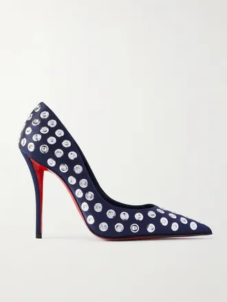 Christian Louboutin Décolleté In Crêpe Satin Con Decorazioni Miss Z Boum Boum 100 - Blu