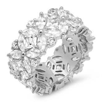 MAX + STONE Sterling Silver 7.30 ctw Multi-Shaped CZ Eternity Band Ring