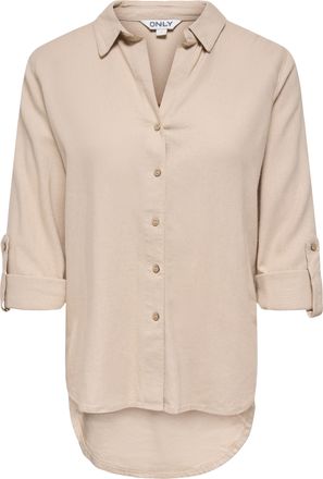 Only Hemdbluse ONLY ONLGOA 3/4 STRAP LINEN BL SHIRT CC PNT, Damen, Gr. XL, oxford tan, Web, Obermaterial: 70% Viskose, 30% Leinen, unifarben, loose fit Po-