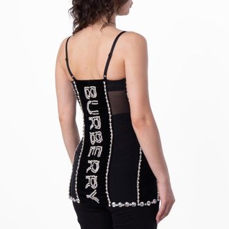Burberry Stretch Mesh And Velveteen Crystal Embellished Corset Top, Brand Size 6 (US Size 4)