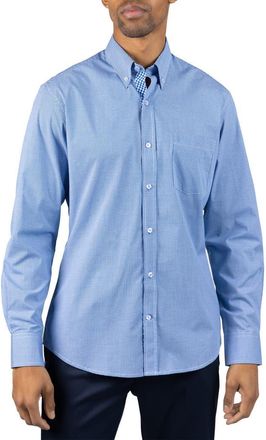 Tailorbyrd Micro Gingham Stretch Cotton Button-Up Shirt in Royal at Nordstrom Rack, Size Large