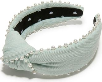 Lele Sadoughi Knotted Pearl Edge Headband in Blue at Nordstrom