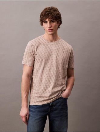 Calvin Klein Mens Liquid Touch Allover Monogram Classic T-Shirt - Neutral - XS
