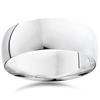 Pompeii3 8mm Dome High Polished Wedding Plain Band 14K White Gold Comfort Fit Ring Size Selectable