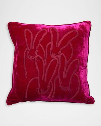 Hunt Slonem Hand-Embroidered Velvet Bunny Pillow, 22 Square