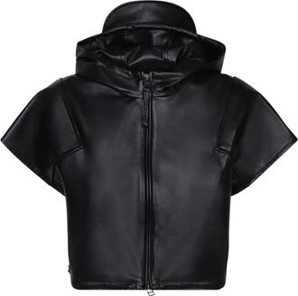 Issey Miyake Korte mouw capuchonjas met rits - Dames - Zomerjassen - Zwart - M - Polyester - Jassen