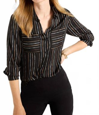 Nic+Zoe Mini Painted Stripe Shirt In Black/ Multi