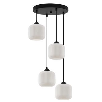 OEM L&aacute;mpara Colgante Riffle Negra 4 Pantallas Cilindricas Planas Blancas E27