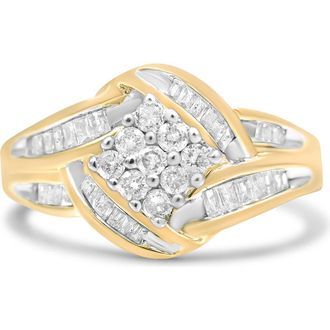 House of Brilliance 10K Yellow and White Gold 3/4Cttw Diamond Cluster and Swirl Ring at Nordstrom, Size 7