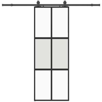 vidaXL Vidaxl - Puerta Corredera Con Herrajes Negro 76x205 Cm Vidrio Templado