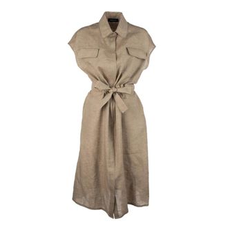 Fabiana Filippi Shirt Dresses, female, Beige, Size: L Abiti Belted-Detail Midi Dress