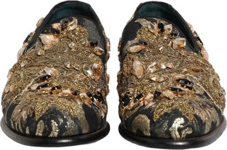 Dolce & Gabbana Mens Black Velvet Embellished Dress Loafers Shoes Leather