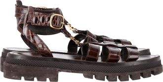 Celine Pre-owned Womens Clea Triomphe Croc-Embossed Gladiator Sandals in Brown Leather - Mocha - Size UK 5.5