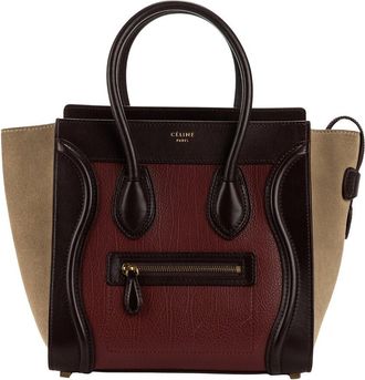 Celine Celine Brown & Dark Red Grained Leather Luggage Handbag (Authentic Pre-Loved)
