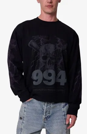 mnml Crossbones Oversize Long Sleeve Cotton Graphic T-Shirt in Washed Black at Nordstrom, Size Xx-Large
