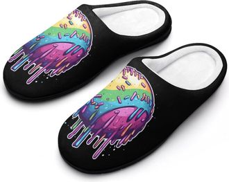Generic Colorful Baseball Dripping Mens House Slippers Memory Foam Washable Cotton Slip on Home Shoes