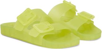 Balenciaga Ladies Mallorca Buckled Slide Sandals in Fluo Yellow, Brand Size 35 ( US Size 5 )