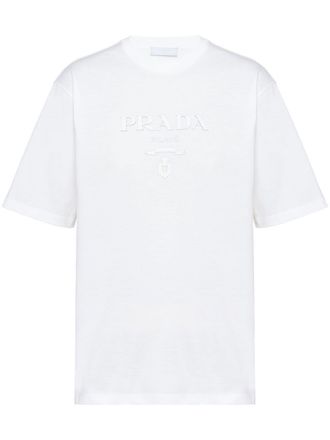 Prada T-Shirt mit erhabenem Logo und Rundhalsausschnitt